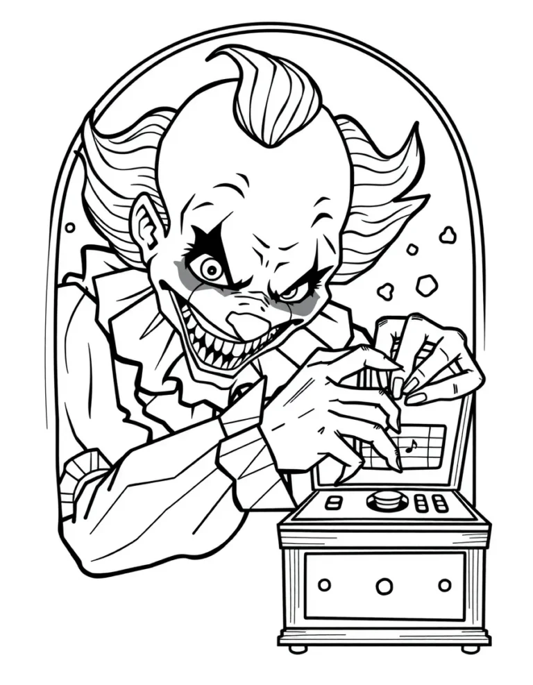 Coloriage clown à la boîte à musique à imprimer