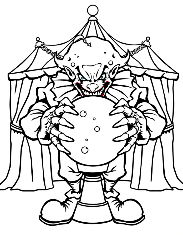 Coloriage clown à la boule de cristal à imprimer