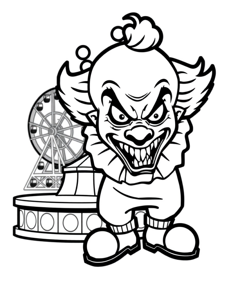 Coloriage clown près d’un carrousel à imprimer