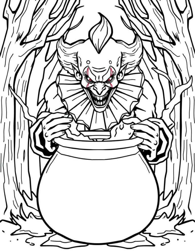 Coloriage clown au chaudron à imprimer