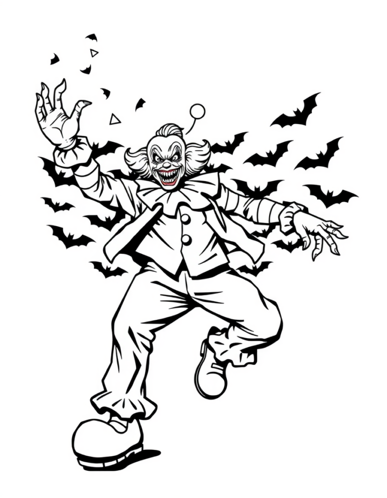 Coloriage clown aux chauves-souris à imprimer