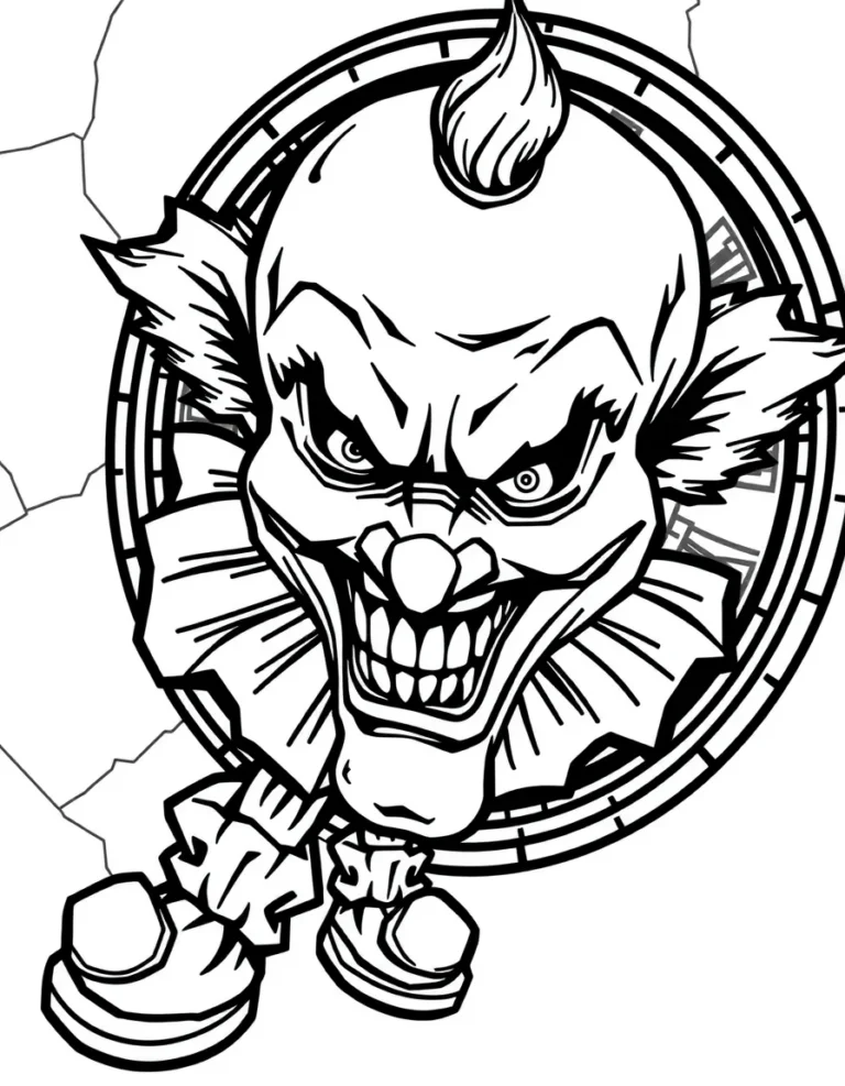 Coloriage clown dans un hall gothique à imprimer