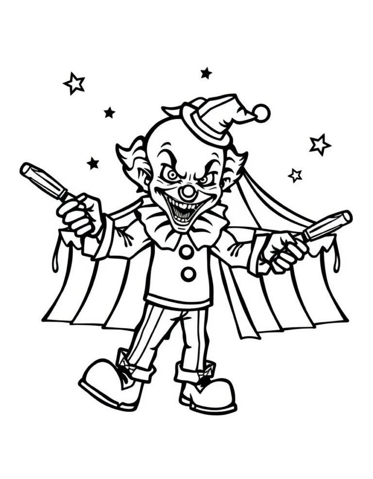 Coloriage clown jonglant avec des couteaux à imprimer