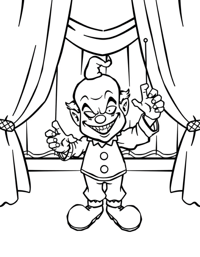 Coloriage clown aux marionnettes à imprimer