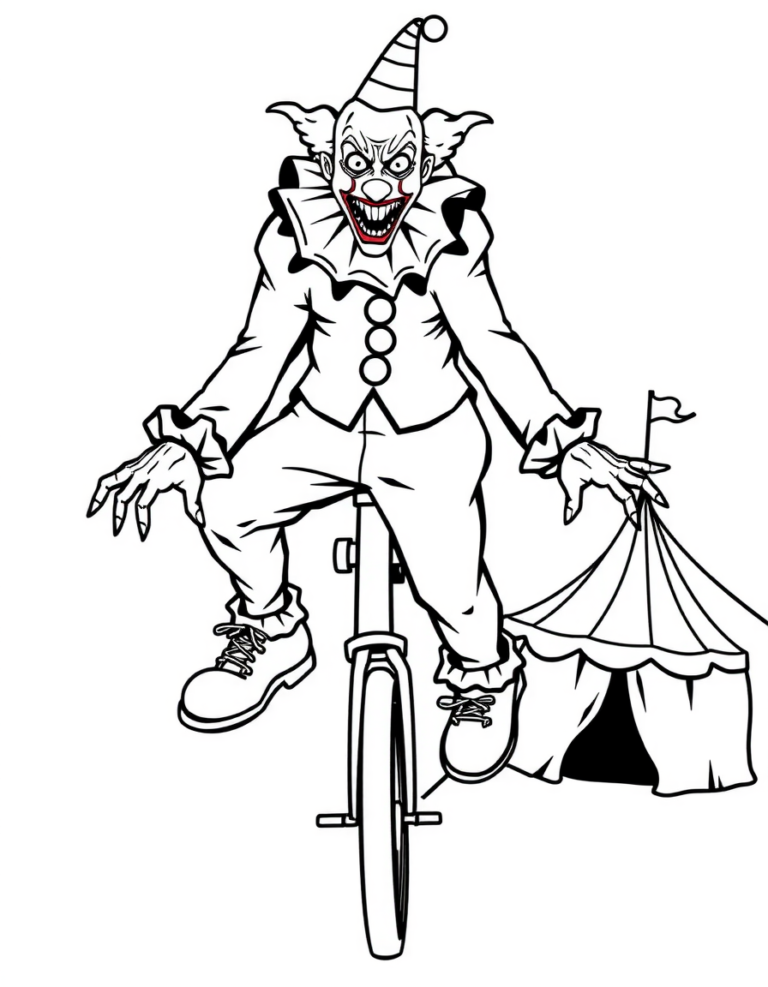 Coloriage clown sur un monocycle à imprimer