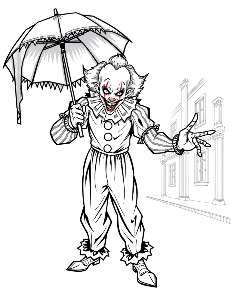 Coloriage clown au parapluie déchiré à imprimer