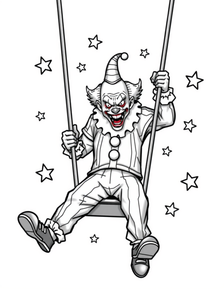 Coloriage clown au trapèze à imprimer