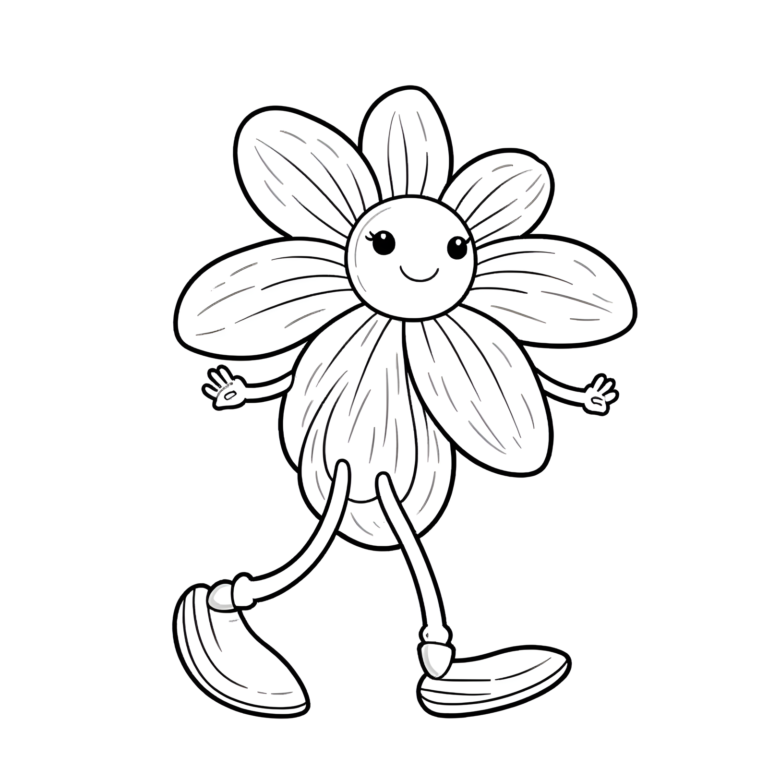 Coloriage fleur qui marche et salue à imprimer