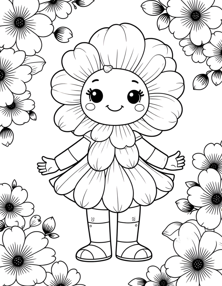 Coloriage fleur aux bras levés à imprimer