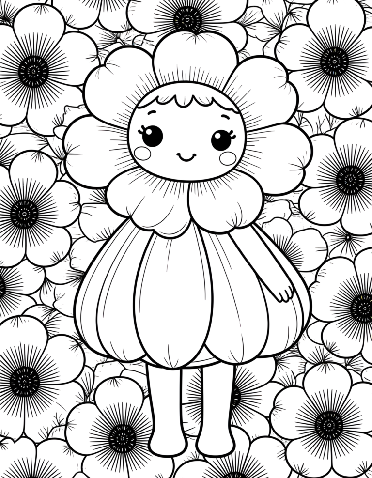 Coloriage fleur dans un motif répétitif de fleurs à imprimer