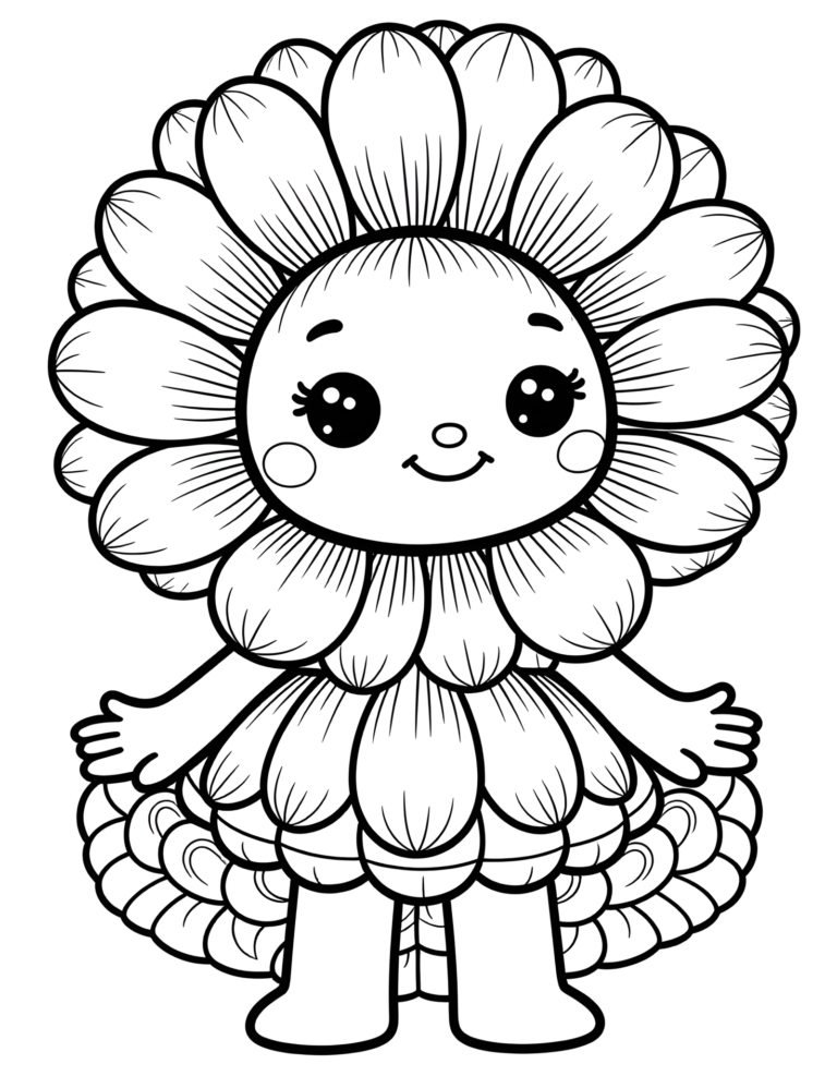 Coloriage fleur en jupe volumineuse à imprimer
