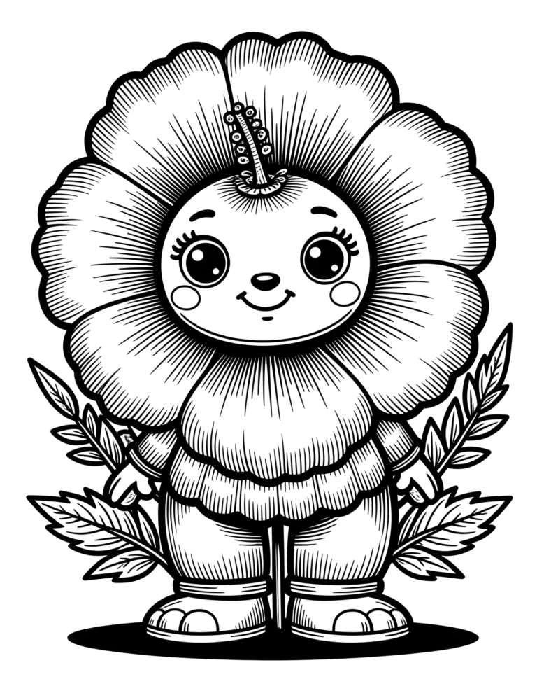 Coloriage hibiscus aux branches feuillues à imprimer