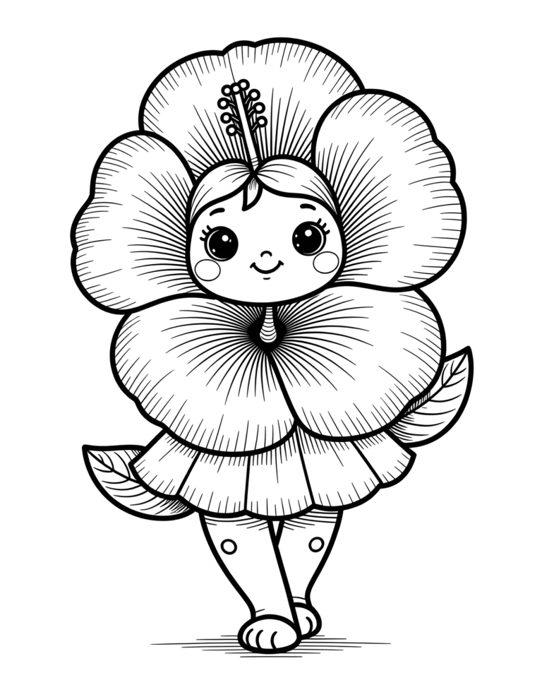 Coloriage hibiscus aux feuilles décoratives à imprimer