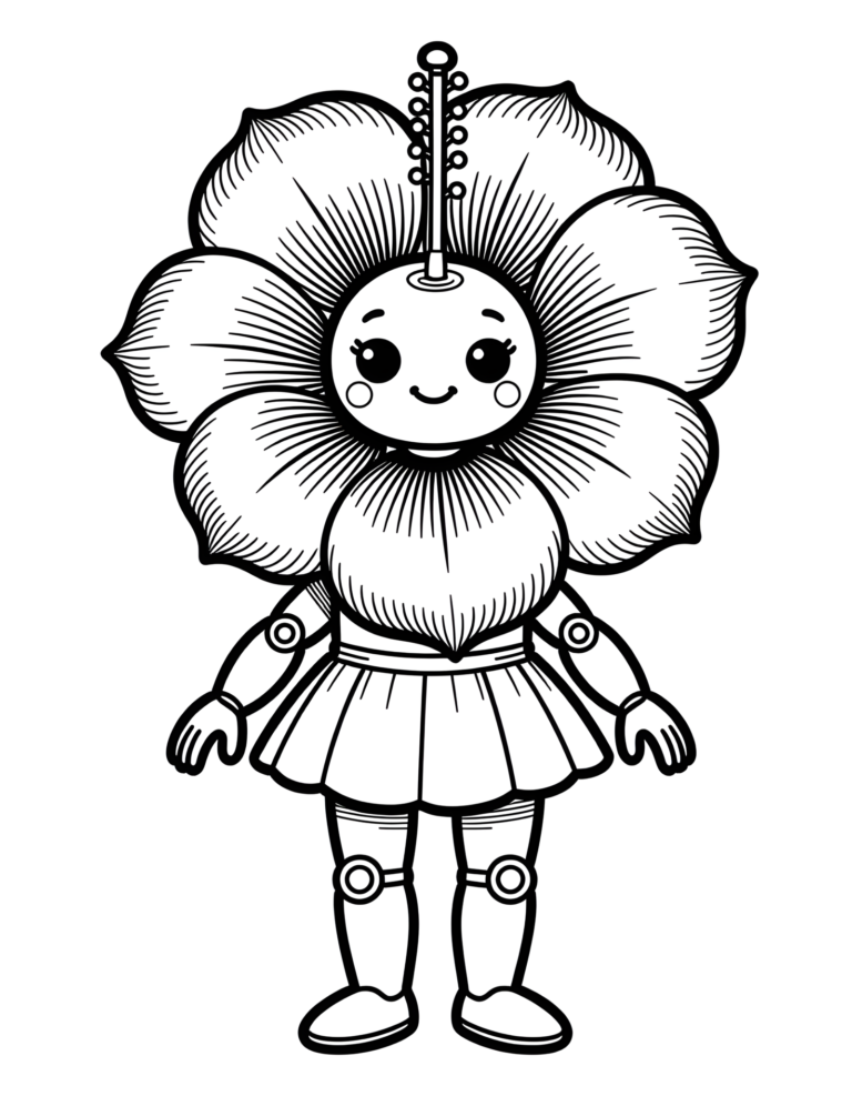 Coloriage hibiscus façon robot à imprimer