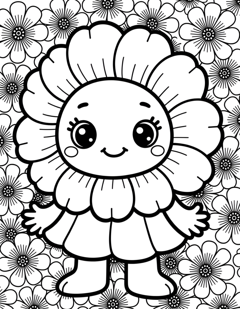 Coloriage fleur dans un jardin de fleurs à imprimer