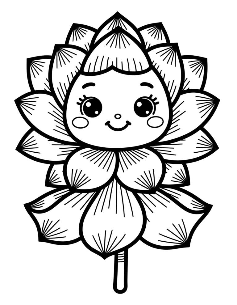 Coloriage lotus en jupe de pétales à imprimer