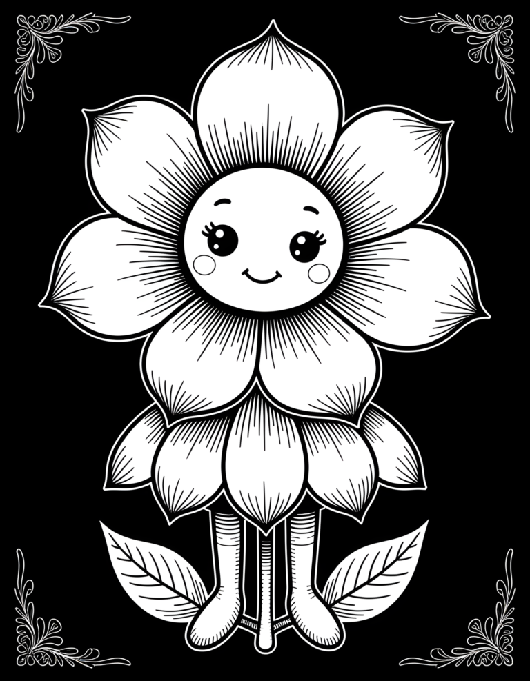 Coloriage fleur encadrée de motifs à imprimer