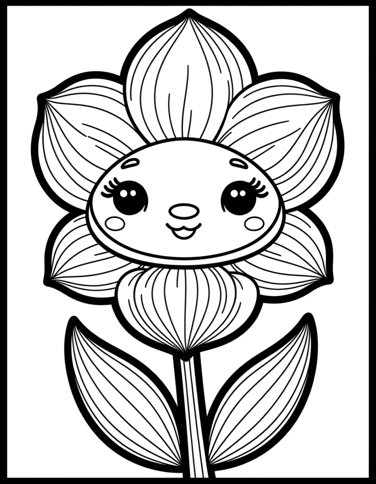 Coloriage fleur au visage souriant à imprimer