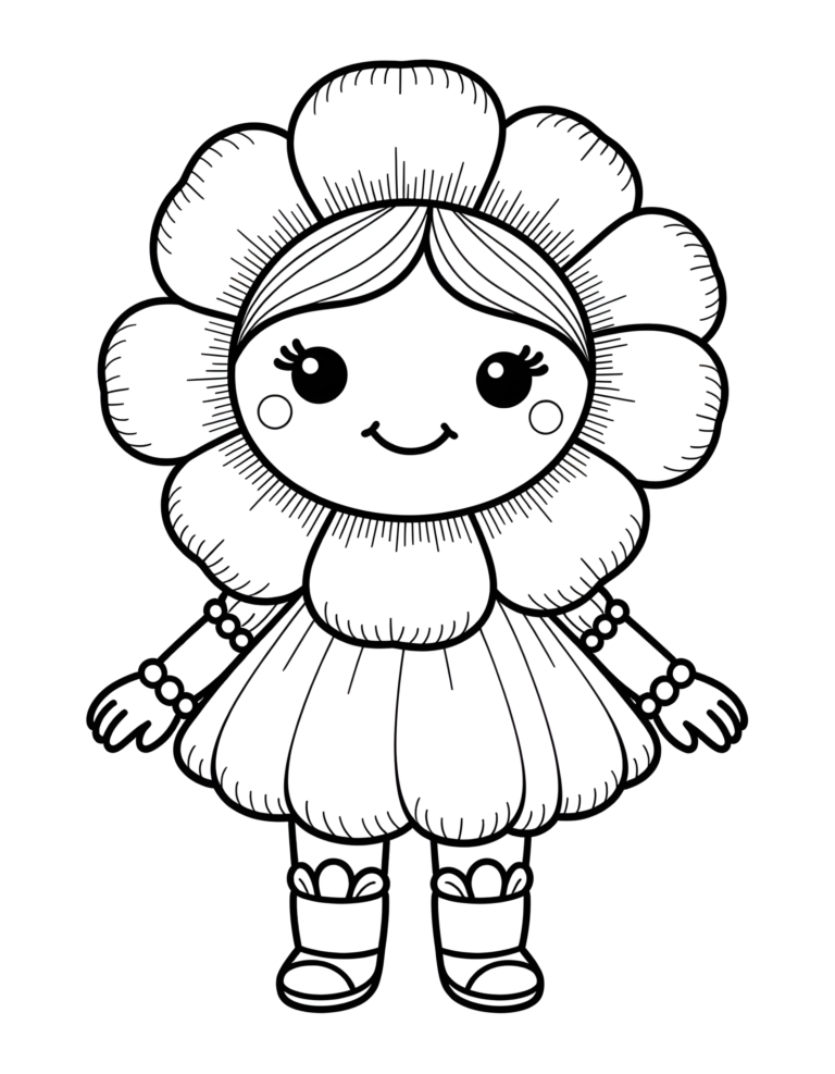 Coloriage fleur en robe à volants à imprimer