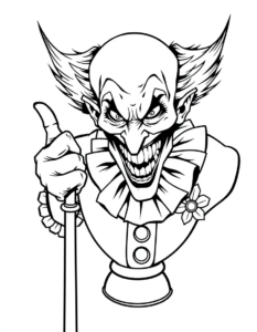 Coloriage portrait de clown à la canne
