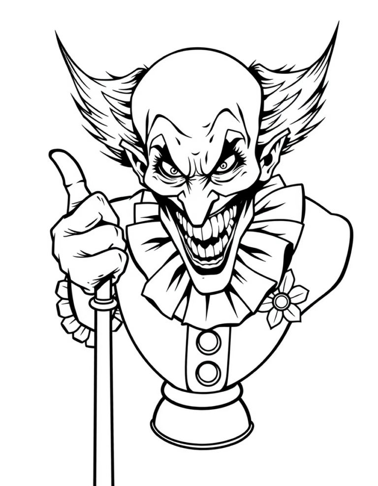 Coloriage portrait de clown à la canne à imprimer