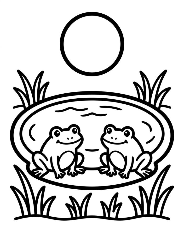 Coloriage grenouilles au bord de la mare à imprimer