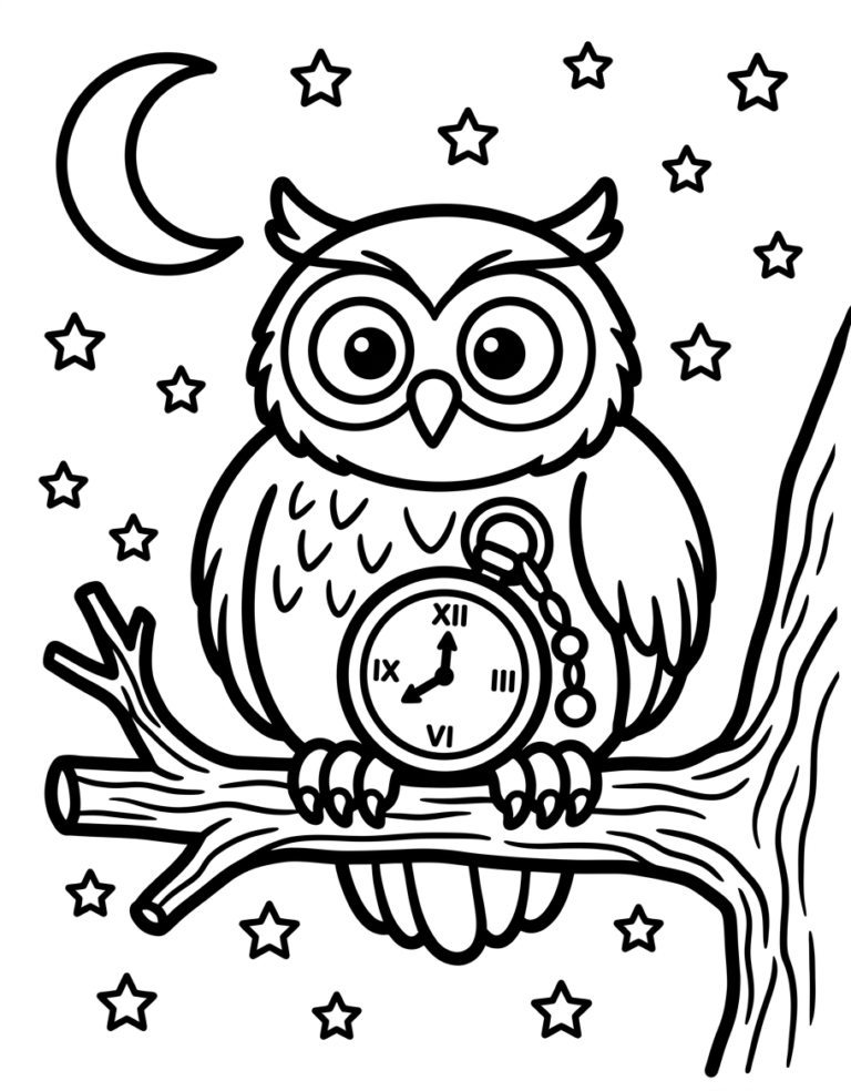 Coloriage hibou à la montre à gousset