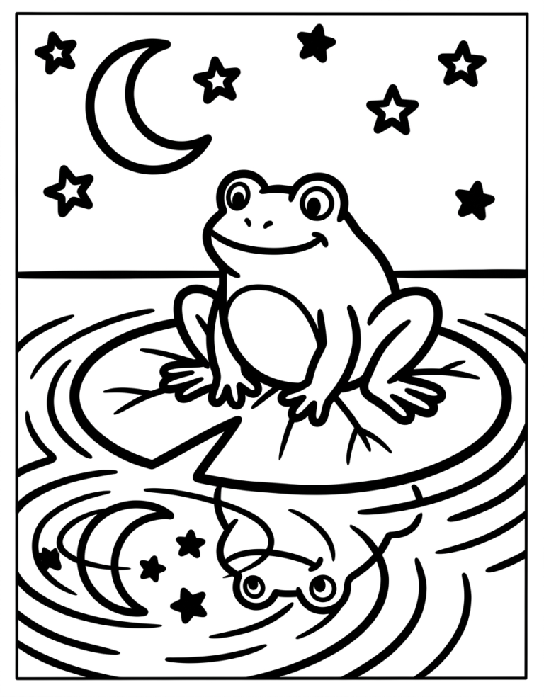 Coloriage grenouille sur un nénuphar
