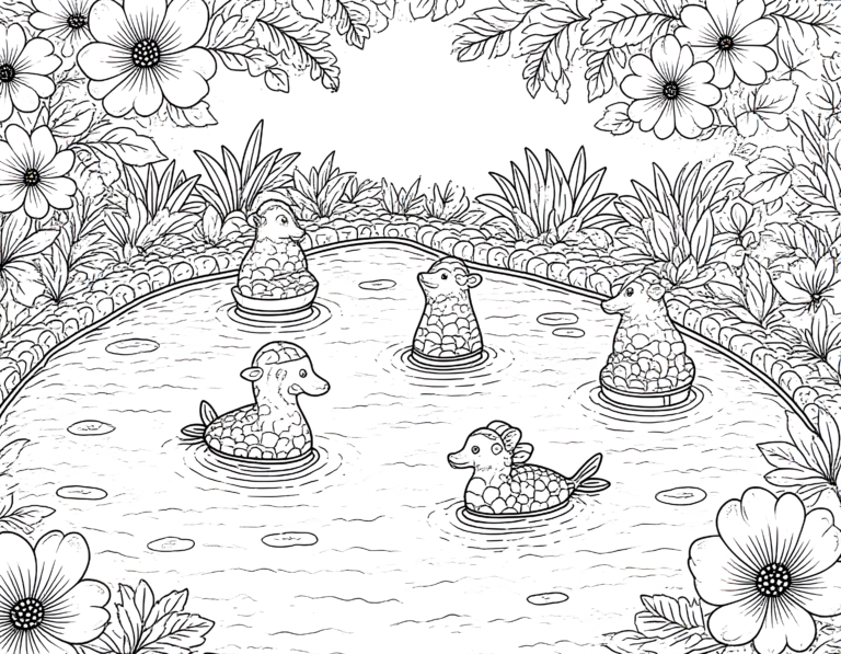 Coloriage jardin balinais palais aquatique, variante 1