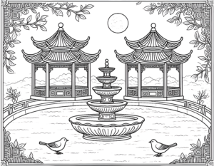 Coloriage jardin chinois savant et paisible