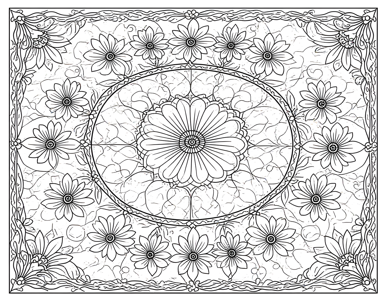 Coloriage jardin mughal indien aux roses, variante 1
