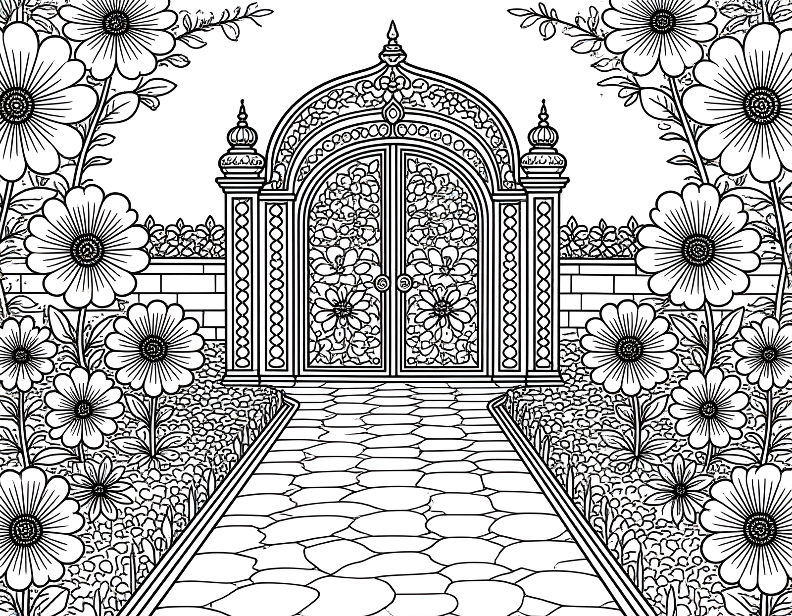 Coloriage jardin mughal indien roses geometriques, variante 3
