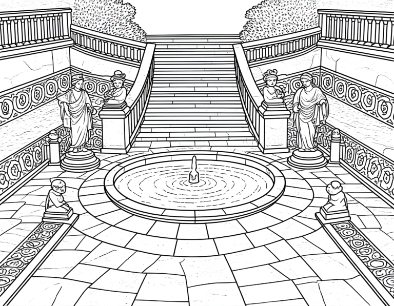 Coloriage jardin renaissance italien a colorier, variante 1
