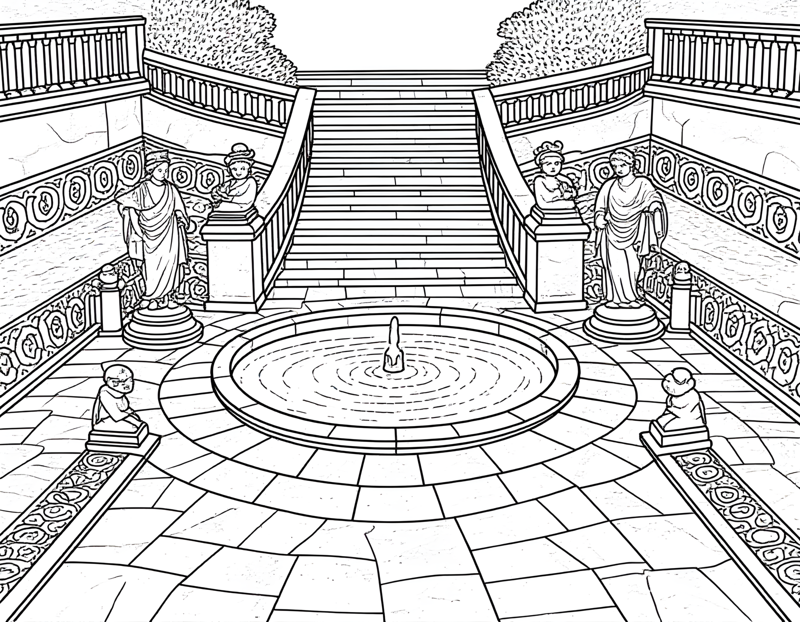 Coloriage jardin renaissance italien a colorier, variante 1