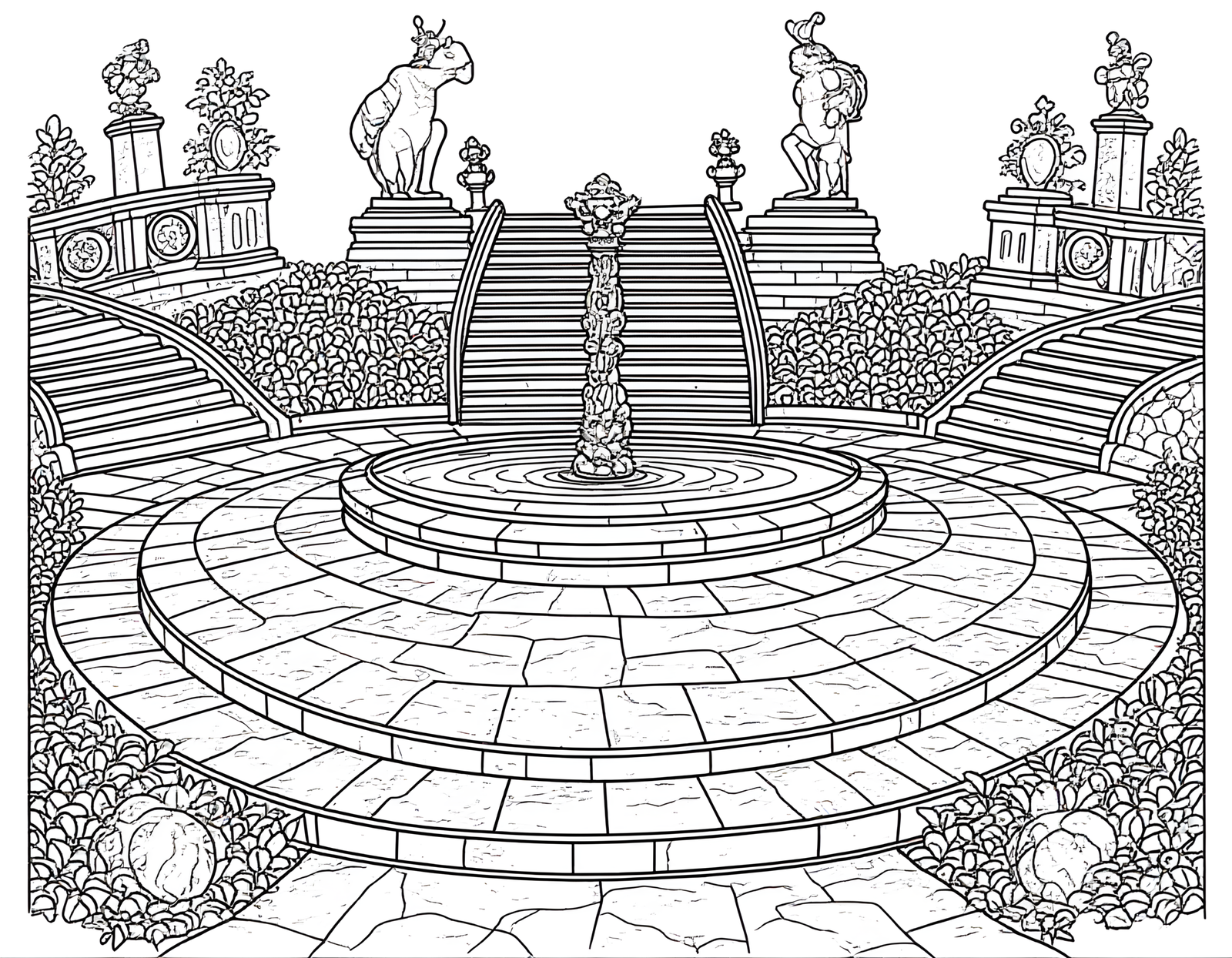 Coloriage jardin renaissance italien a colorier, variante 2