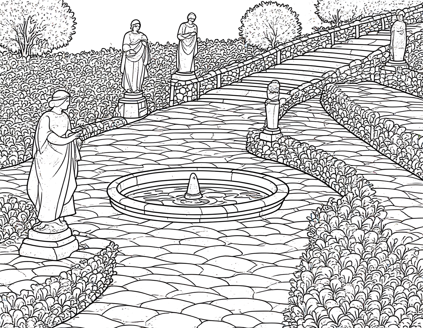 Coloriage jardin renaissance italien a colorier, variante 3