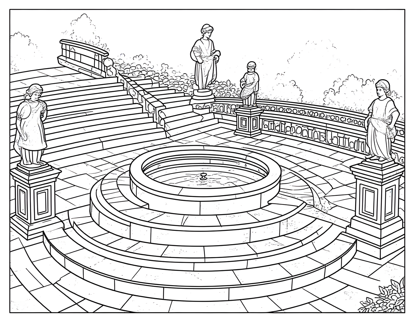 Coloriage jardin renaissance italien a colorier, variante 4