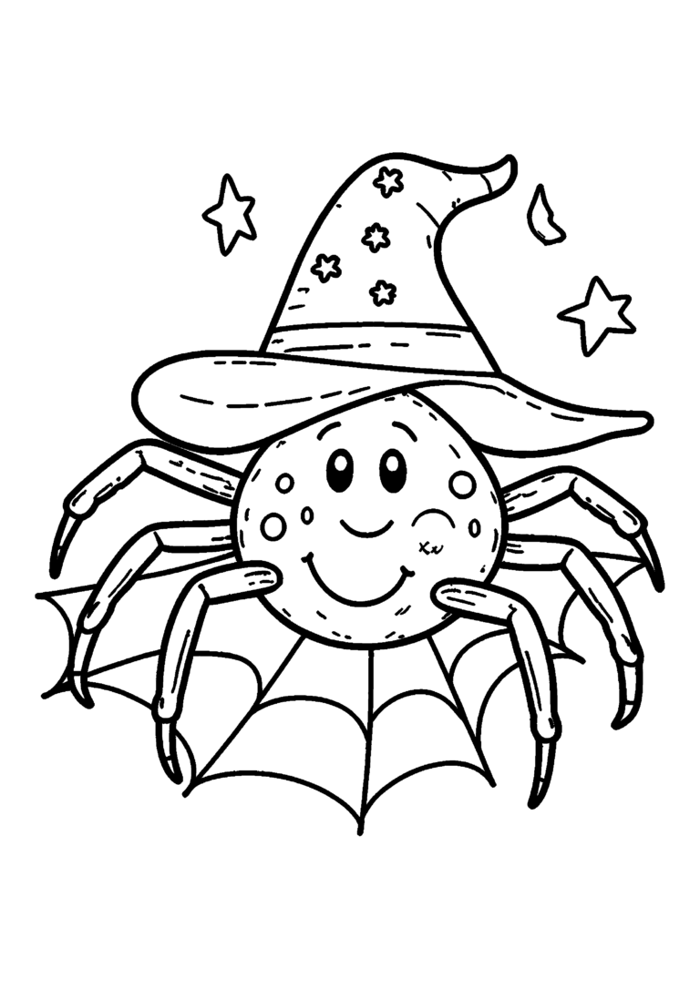 Coloriage Araignée à chapeau de sorcière à imprimer gratuitement