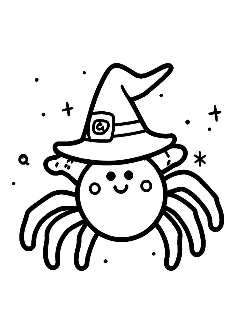 Coloriage Araignée avec chapeau de sorcière à imprimer gratuitement