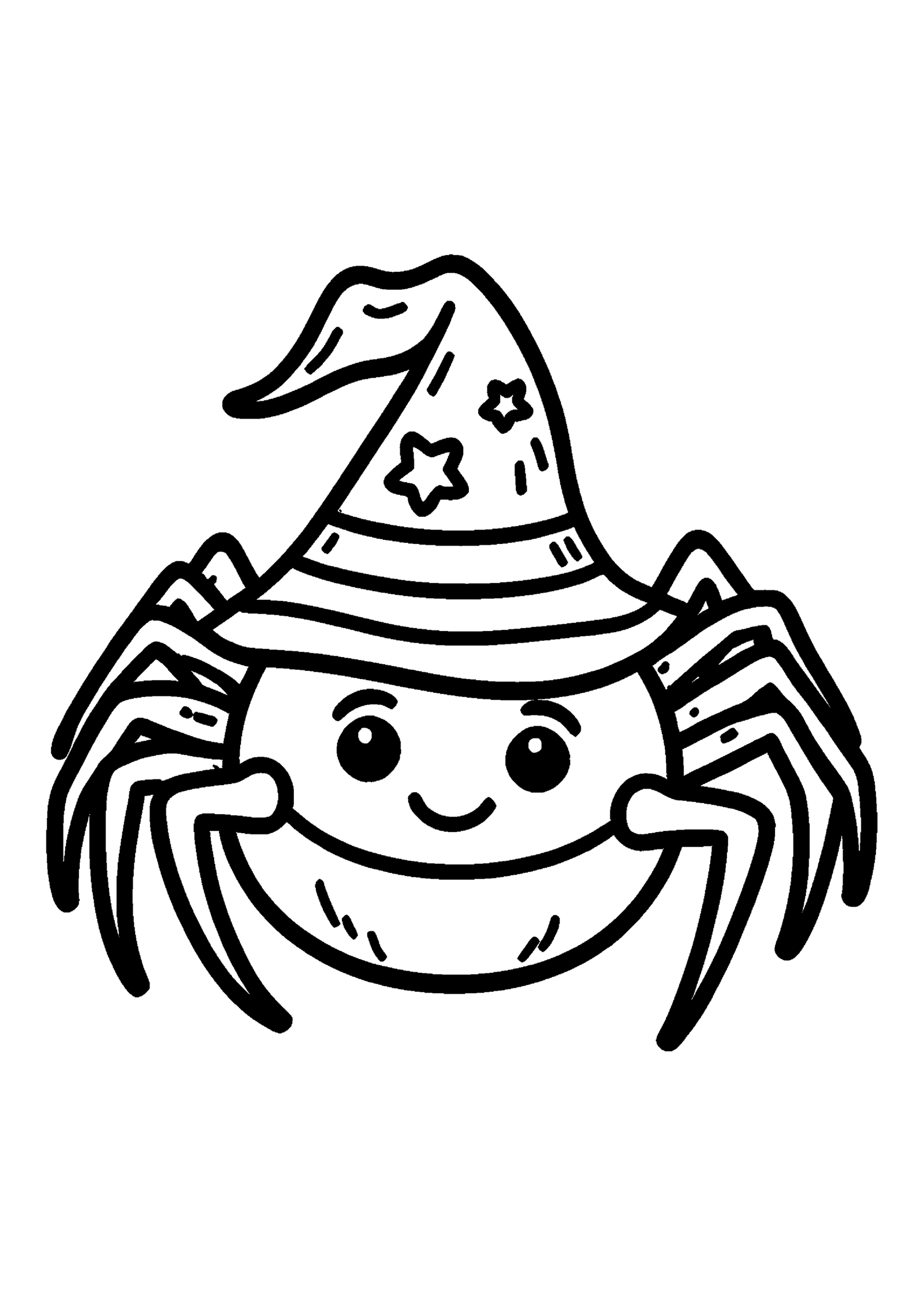 Coloriage Araignée avec chapeau de sorcière, variante 2