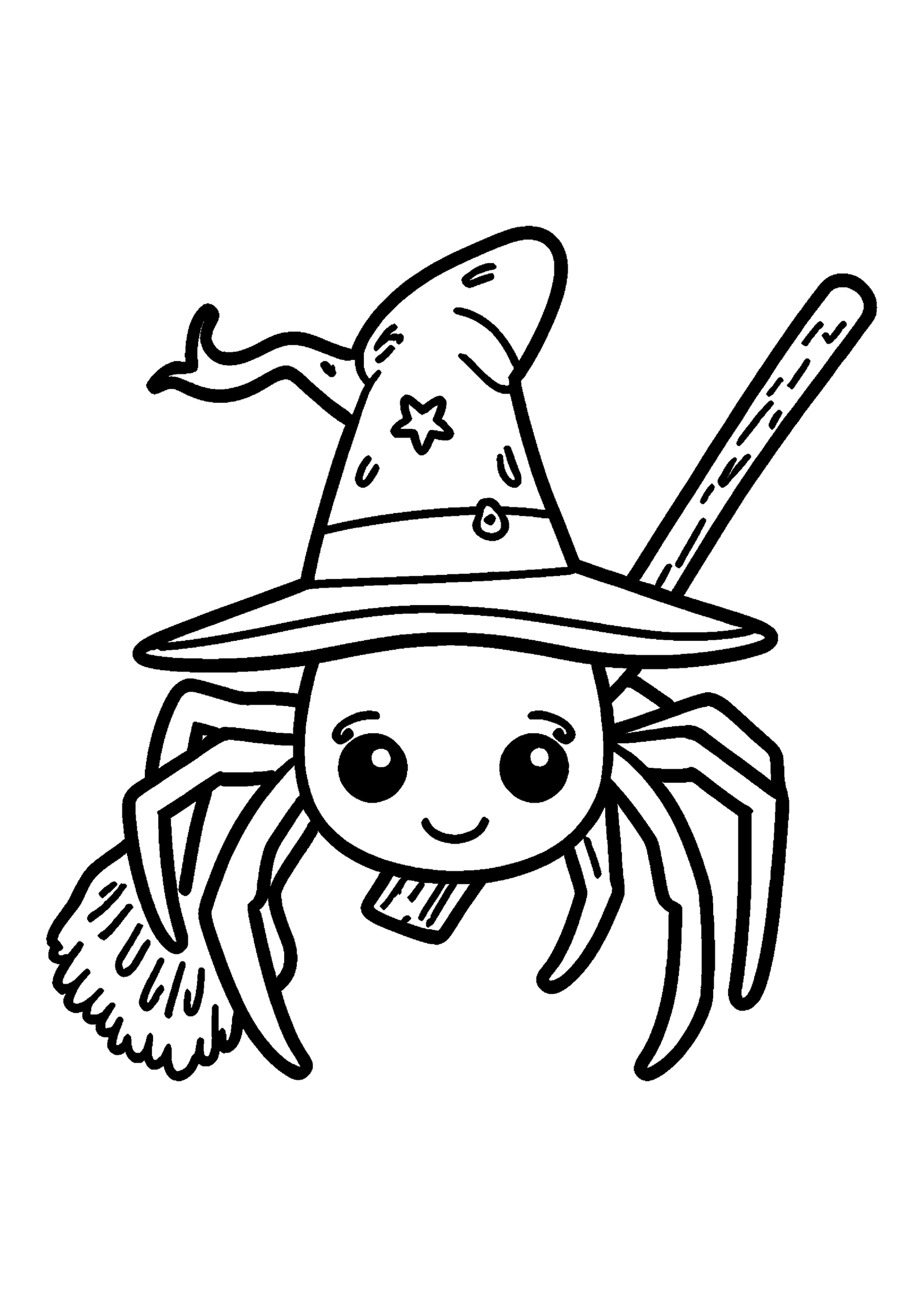 Coloriage Araignée avec chapeau de sorcière, variante 2