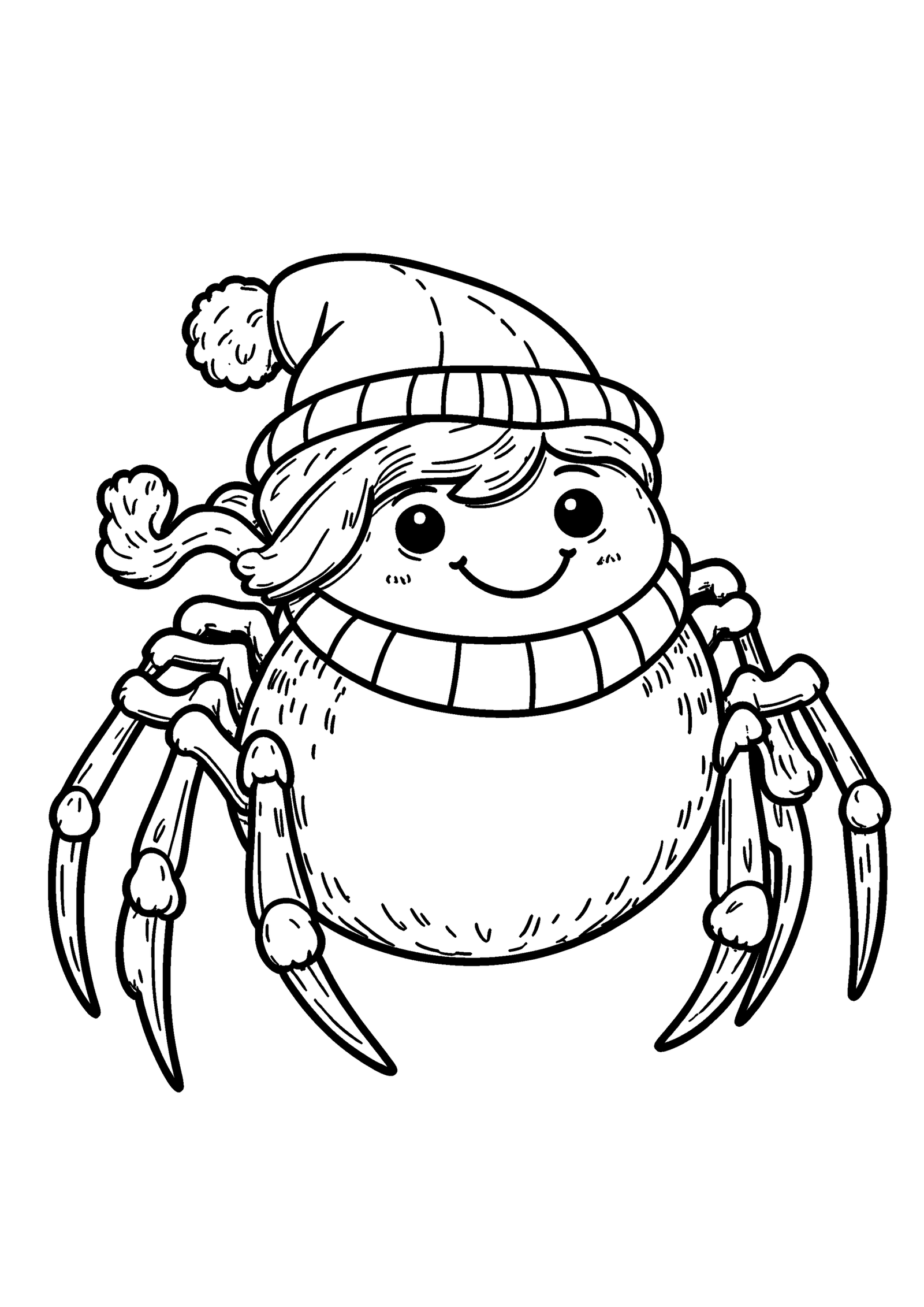 Coloriage Araignée avec écharpe et bonnet, variante 2