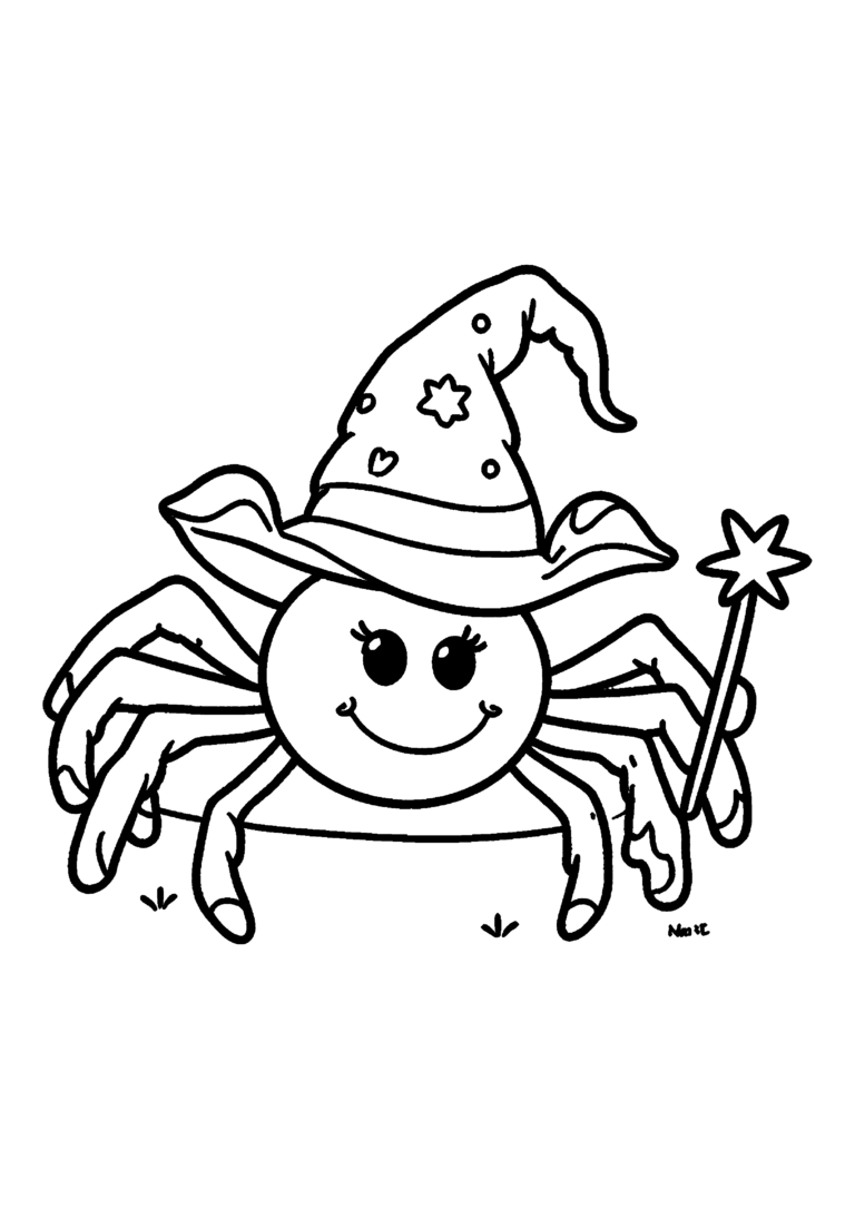 Coloriage Araignée sorcière avec baguette magique à imprimer gratuitement