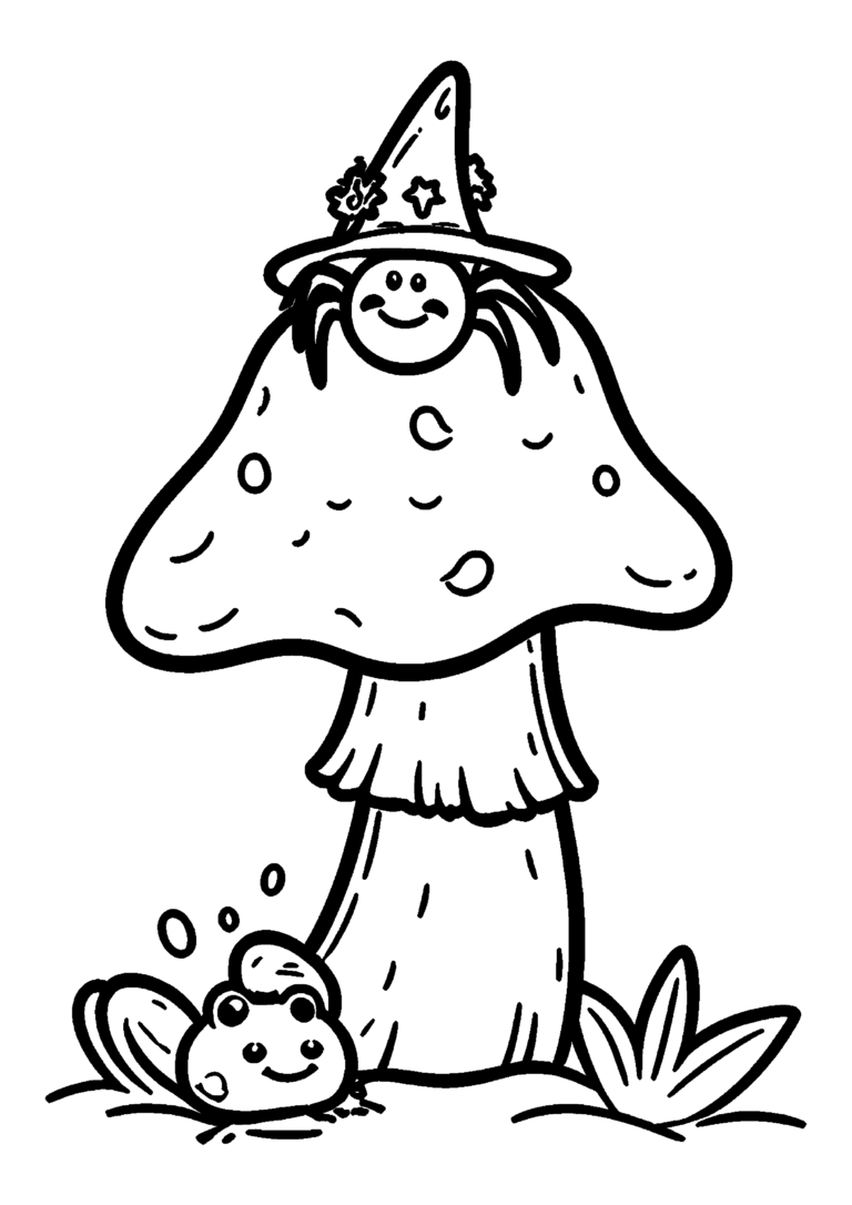 Coloriage Araignée sorcière sur champignon à imprimer gratuitement