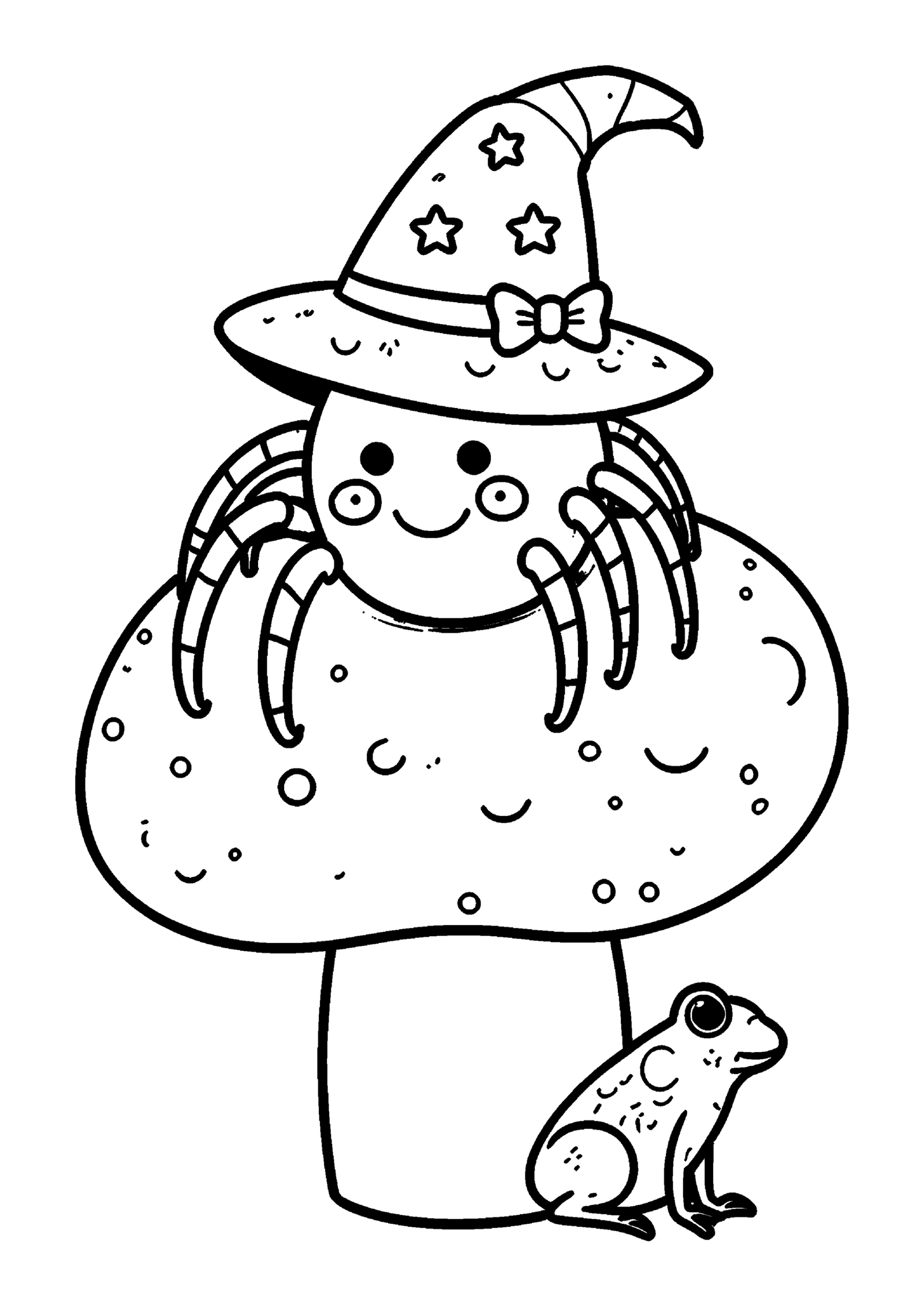 Coloriage Araignée sorcière sur champignon, variante 2