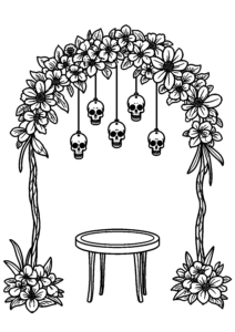 Arche de fleurs avec crânes en papier