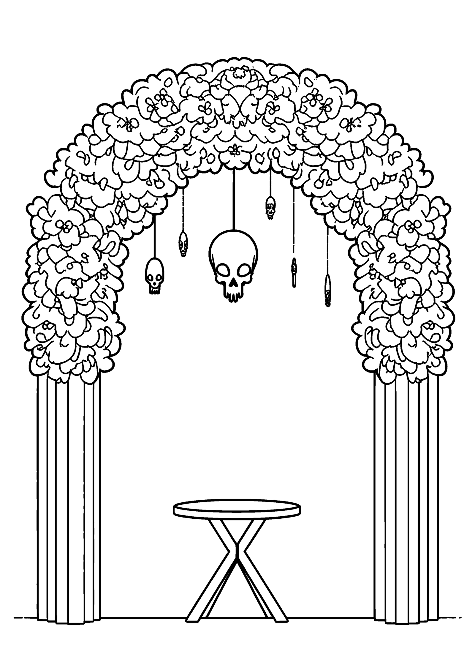 Coloriage Arche de fleurs avec crânes en papier, variante 3