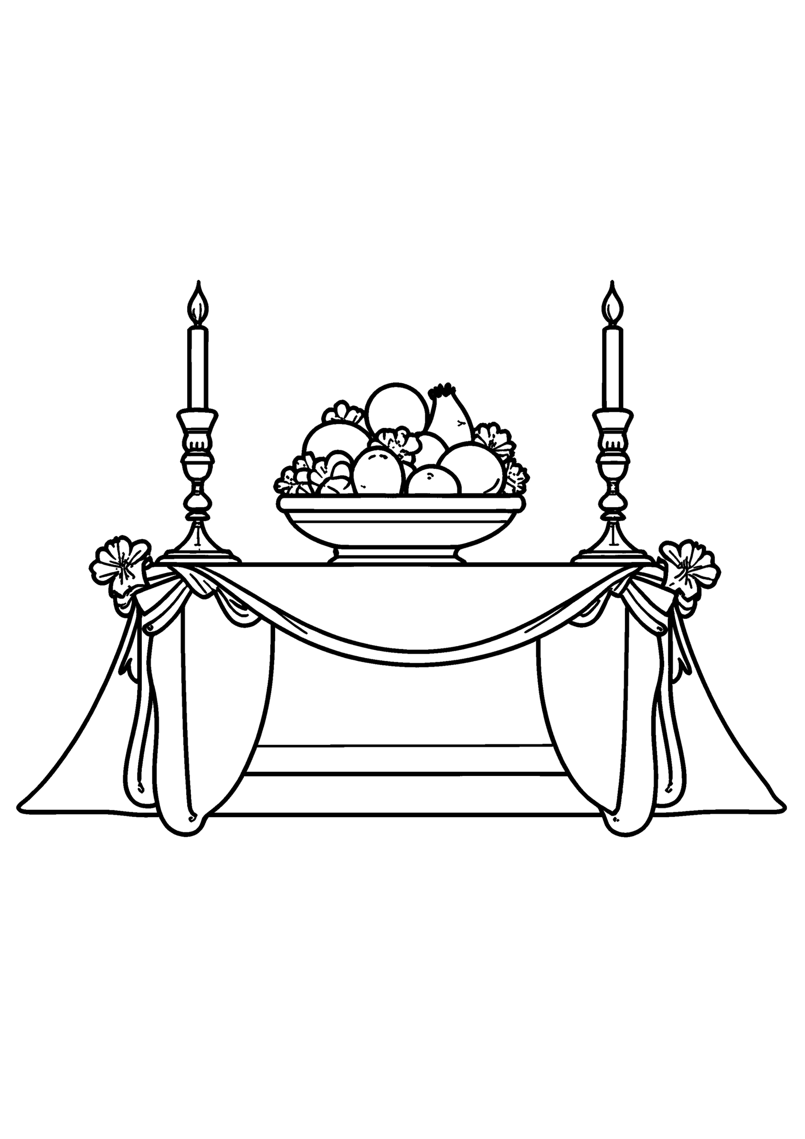 Coloriage Autel décoré avec fruits et fleurs en papier, variante 2