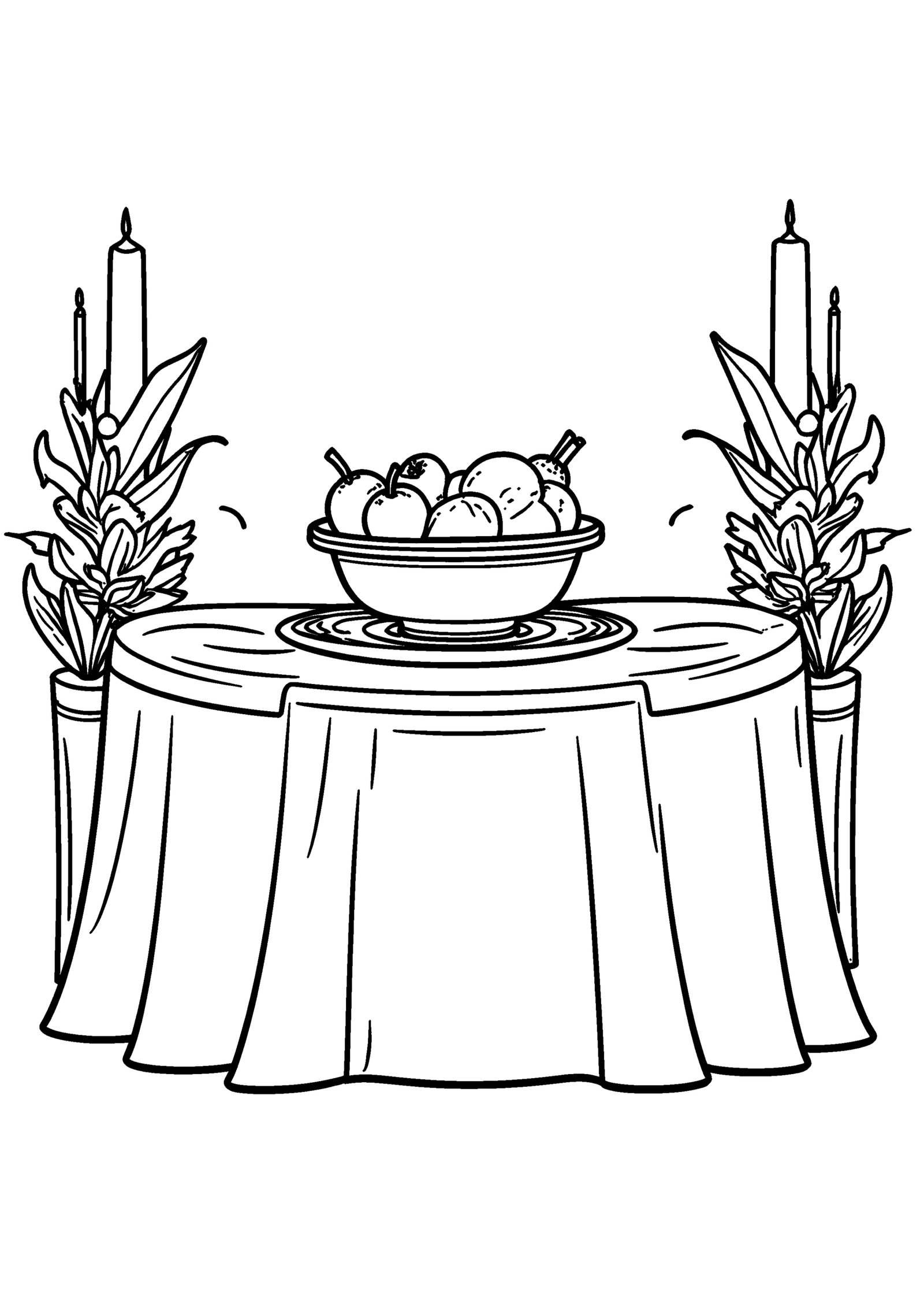 Coloriage Autel décoré avec fruits et fleurs en papier, variante 4
