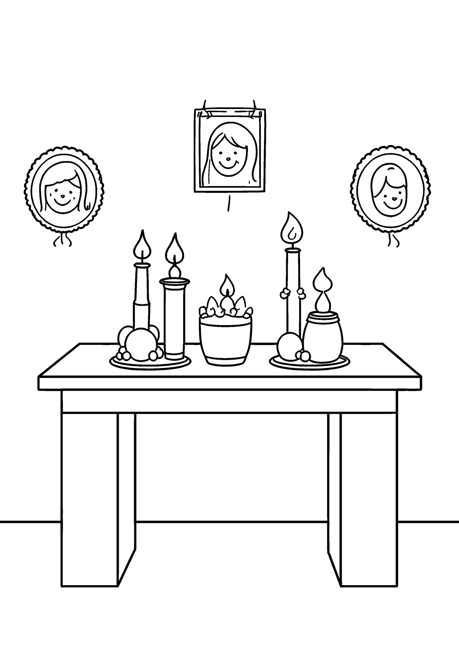 Coloriage Autel familial avec bougies et photos à imprimer